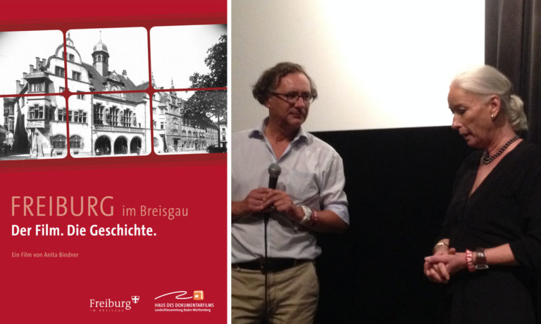 Fotos: Abbildung der DVD »Freiburg. Der Film. Die Geschichte«, rechts: Sabine Rech im Gespräch über die Filme ihres Vaters Wolf Hart © HDF/Kay Hoffmann