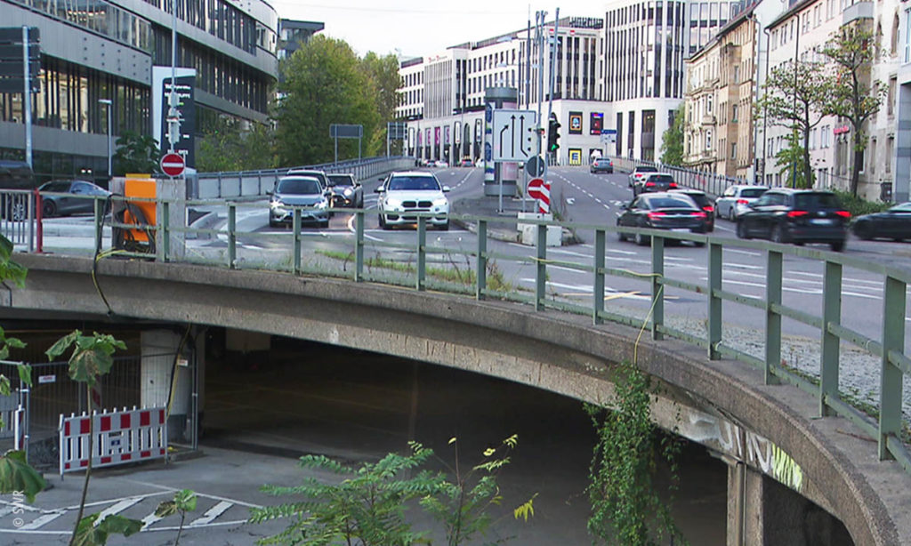 Filmstill mit Stadtansicht aus dem Stadtporträt "Stuttgart, ich hänge an Dir"