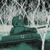 Illustration eines Soldaten in einem Panzer