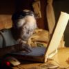 Bild einer alten Frau vor einem Laptop