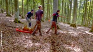 Festmahl der Tiere: Bild mehrerer Personen im Wald mit einem Tierkadaver