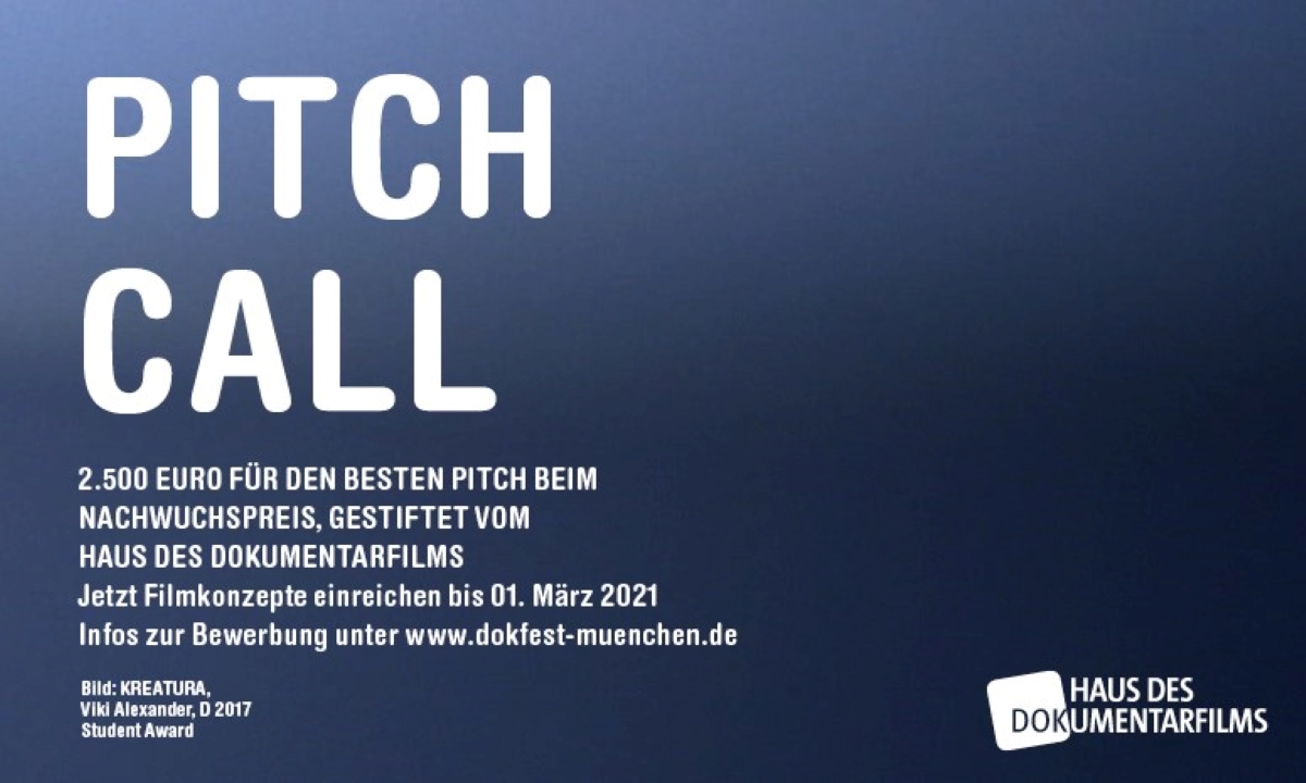 Plakat zur Ausschreibung Pitch Award 2021 © DOK.fest München