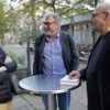 Kay Hoffmann, Goggo Gensch und Thomas von Steinaecker vor dem Atelier am Bollwerk