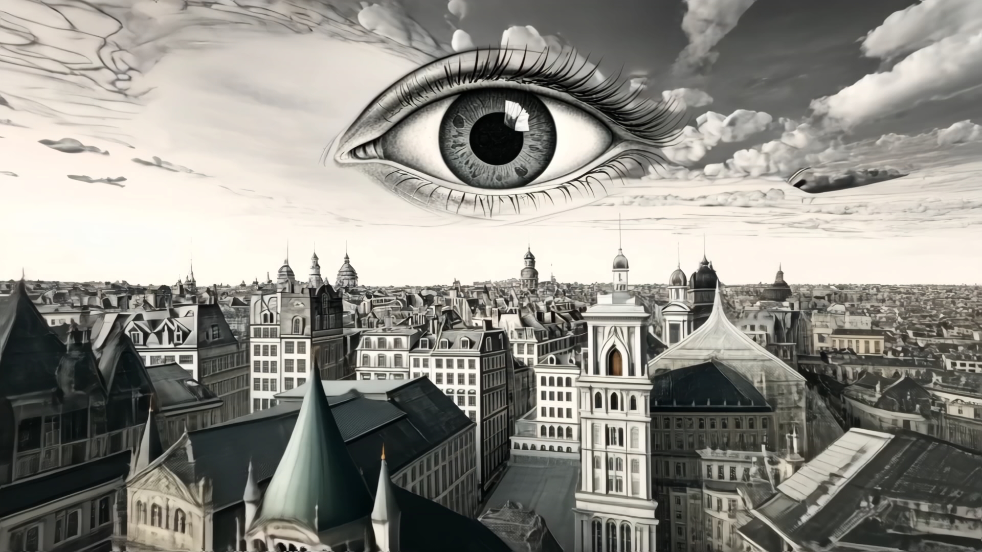 Auge über Großstadt (KI Grafik)